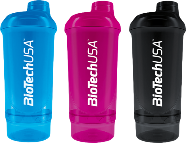 BioTech USA Šejkr Wave+ Compact 500 ml + 150 ml průhledná světlemodrá